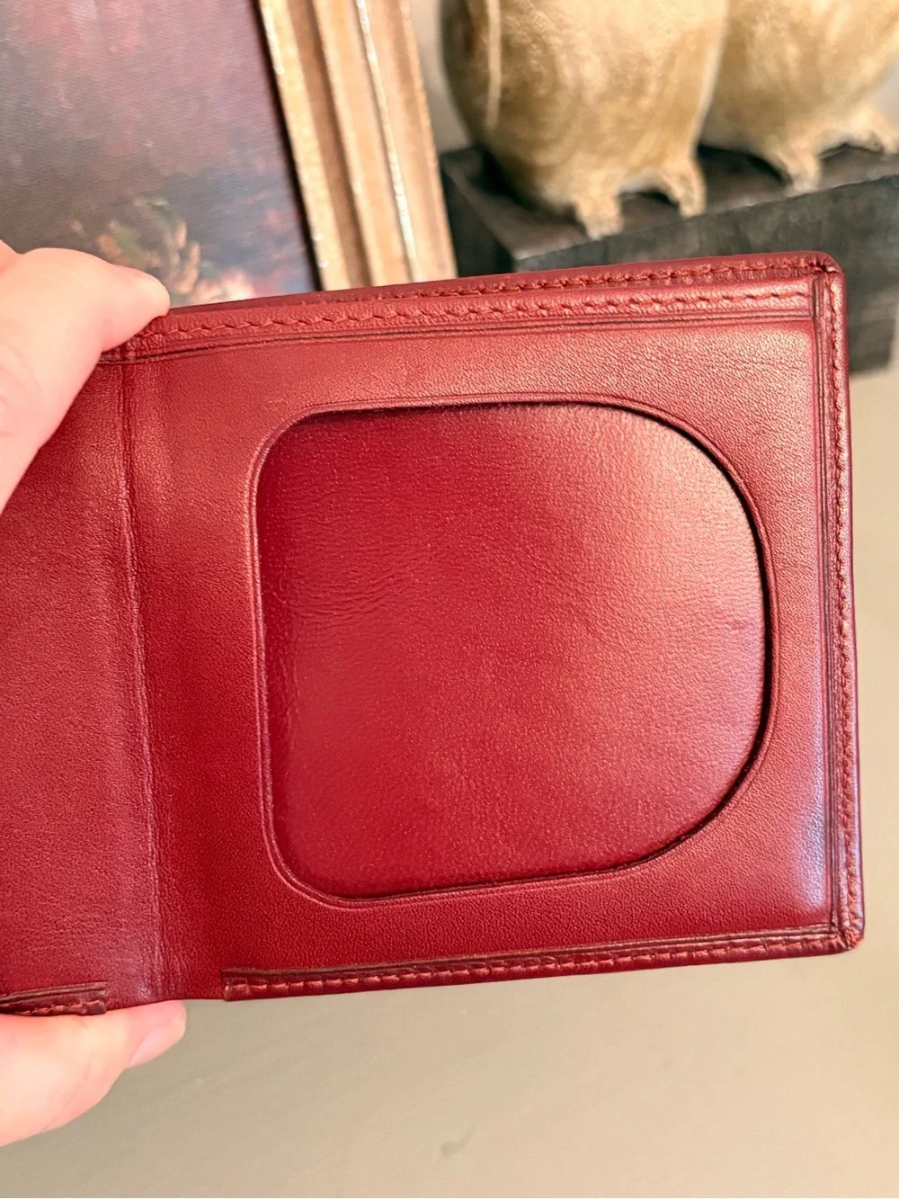 Cartier Burgundy Leather Men's Wallet with Gold Corner Accents